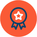 Star medal icon on an orange circle